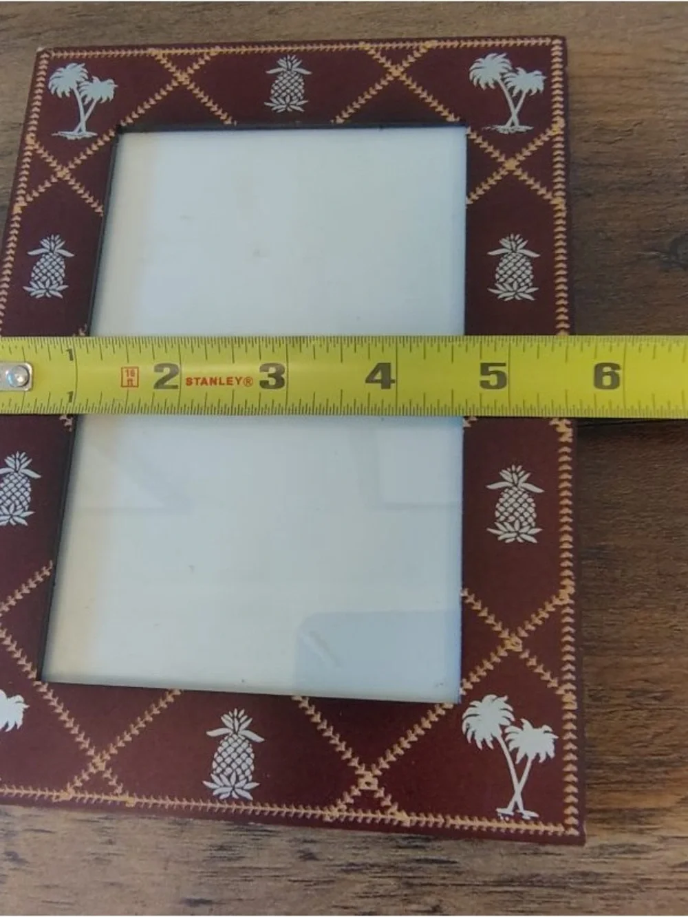 Vtg 90s Beach Theme Brown Picture Frame Pineapple Palm Tree Taiwan 4x6